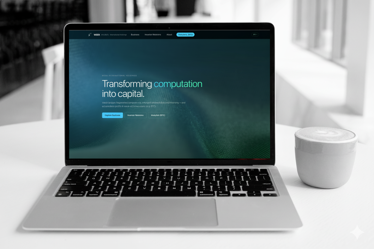 WebX corporate and analytics website on a laptop screen